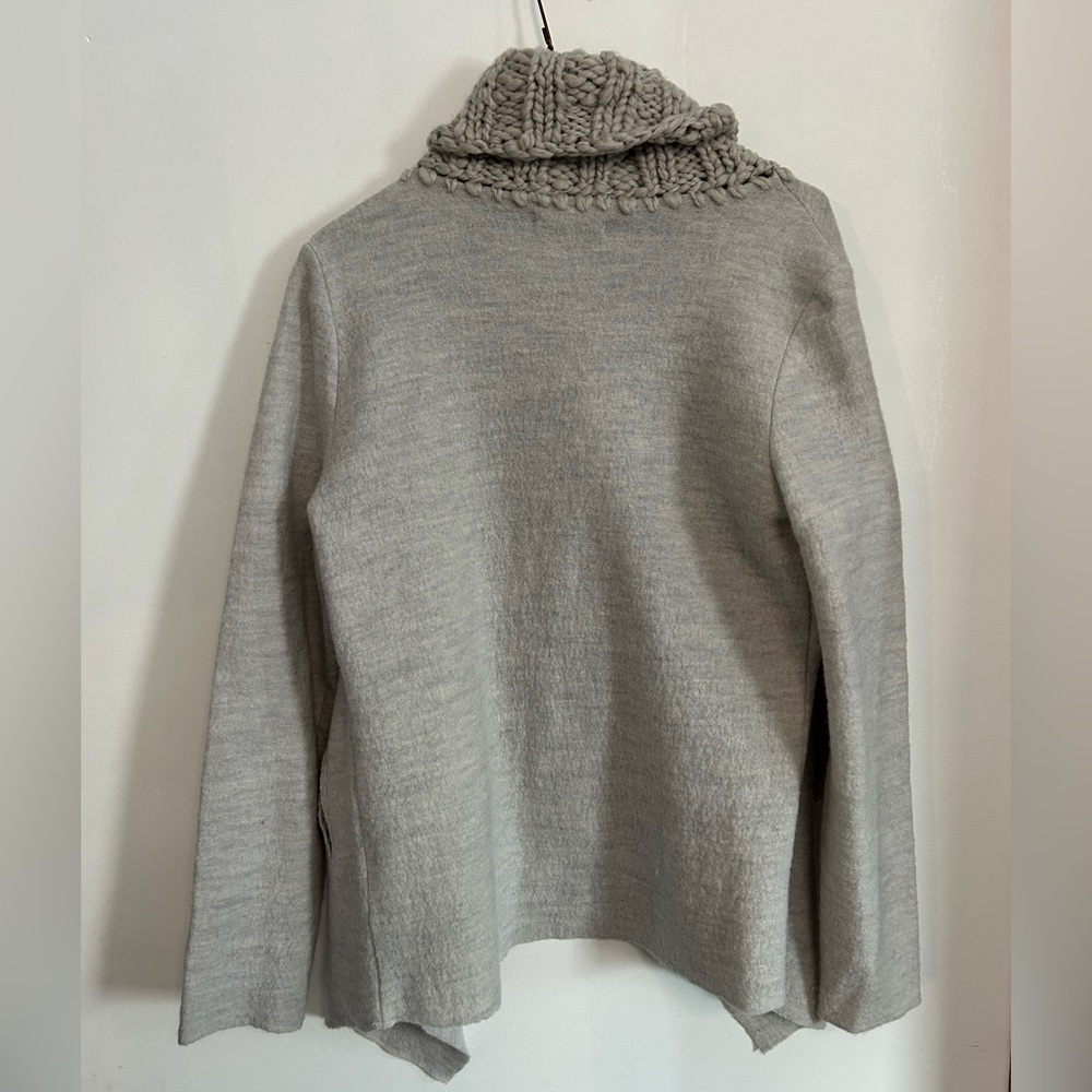 Tribal Light Gray Wool Asymmetric Turtleneck Sweater - Picture 5 of 9
